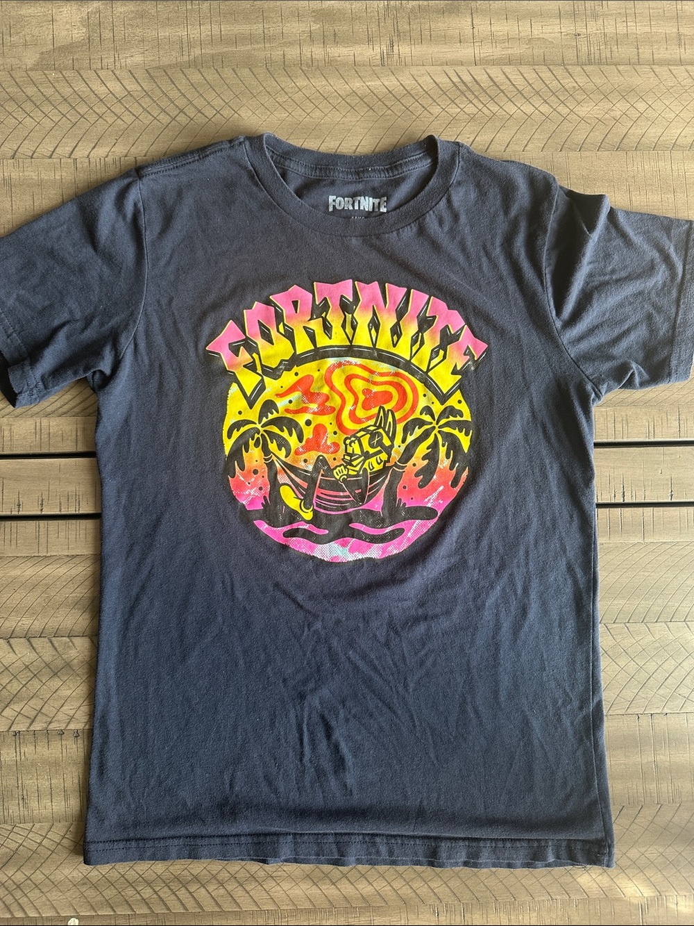 Fortnite Kids Navy Blue Short Sleeve Tee with Neon Graphic